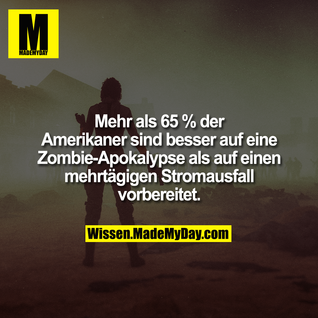 Mehr als 65 % der Amerikaner sind besser auf eine Zombie-Apokalypse als auf einen mehrtägigen Stromausfall vorbereitet.