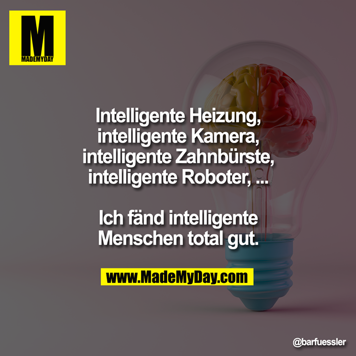 Intelligente Heizung, intelligente Kamera, intelligente Zahnbürste, intelligente Roboter, ...<br />
Ich fänd intelligente Menschen total gut.