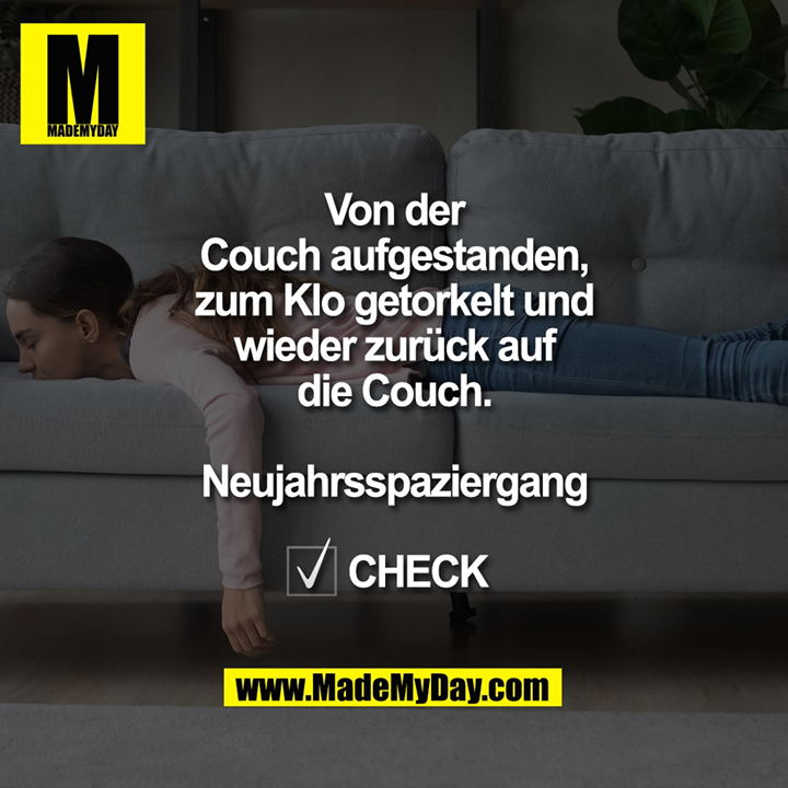 Von der Couch aufgestanden, zum Klo getorkelt und wieder zurück auf die Couch.<br />
<br />
Neujahrsspaziergang<br />
<br />
☑️ CHECK