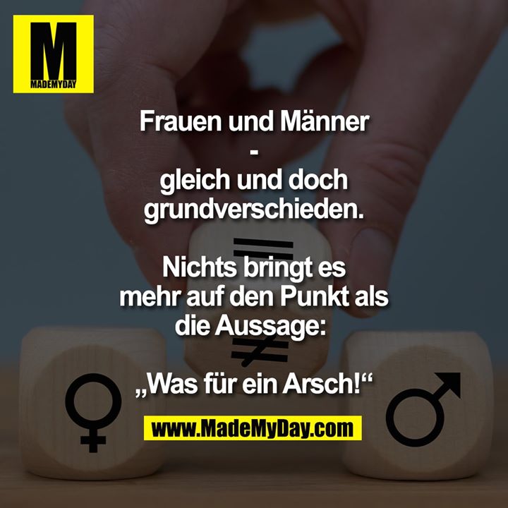 Frauen und Männer - gleich und doch grundverschieden.<br />
<br />
Nichts bringt es mehr auf den Punkt als die Aussage: <br />
<br />
„Was für ein Arsch!“