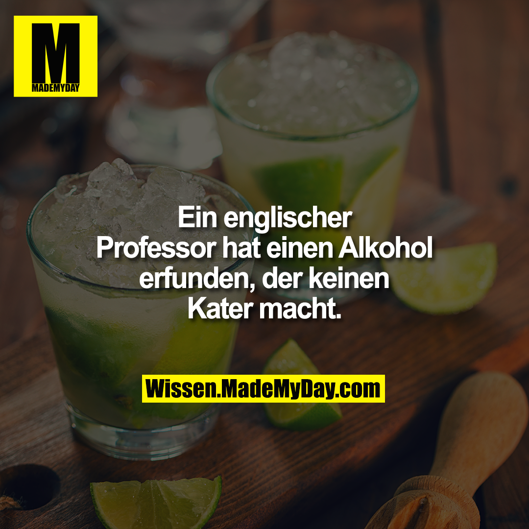 Ein englischer Professor hat einen Alkohol erfunden, der keinen Kater macht.