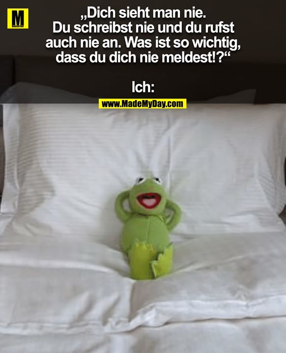„Dich sieht man nie. Du schreibst nie und du rufst auch nie an. Was ist so wichtig, dass du dich nie meldest!?“<br />
<br />
Ich: