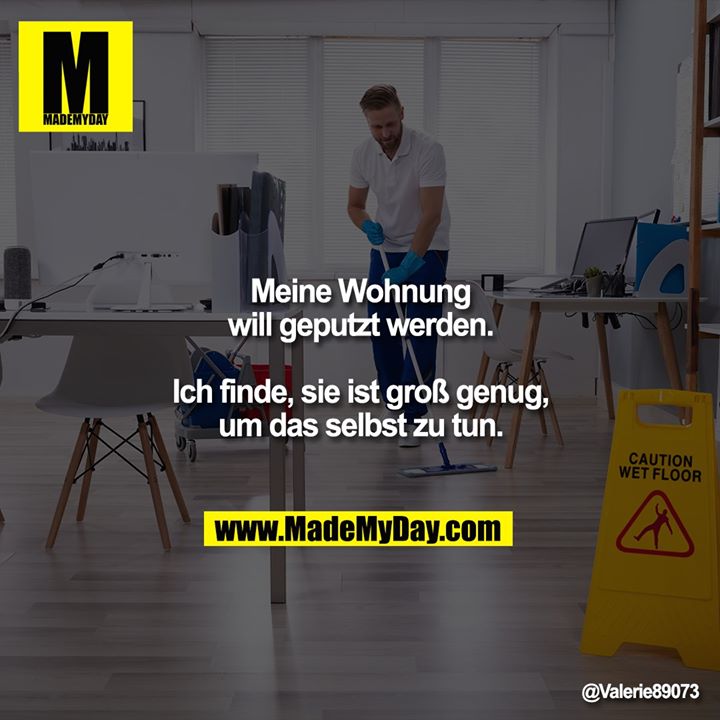 Meine Wohnung will geputzt werden. Ich finde, sie ist groß genug, um das selbst zu tun.