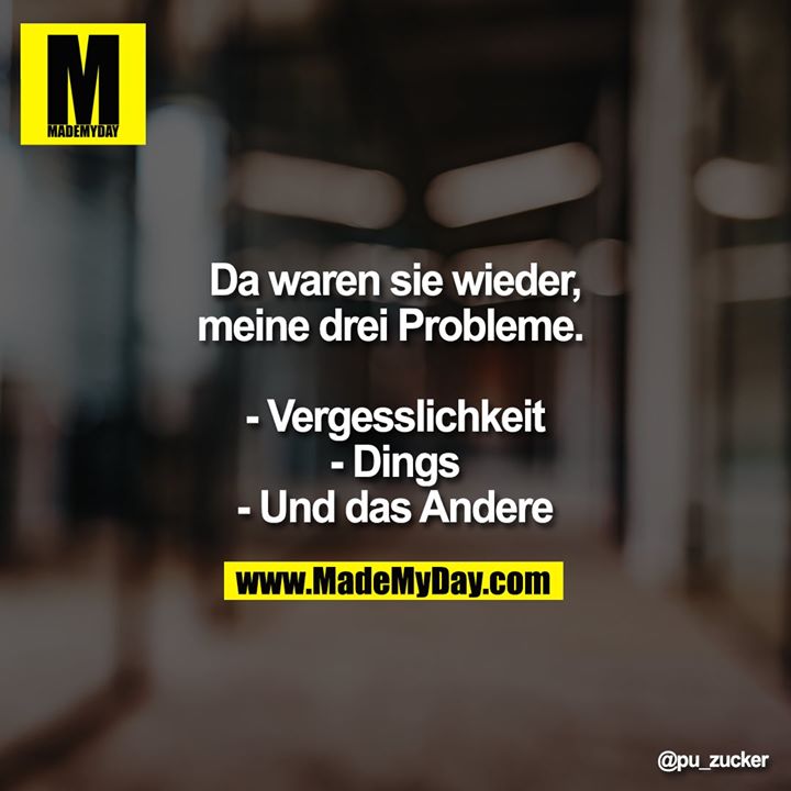 Da waren sie wieder, meine drei Probleme. <br />
<br />
- Vergesslichkeit<br />
- Dings<br />
- Und das Andere