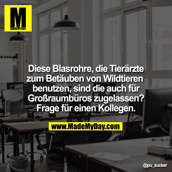 Diese Blasrohre, die Tierärzte zum Betäuben von Wildtieren benutzen, sind die auch für Großraumbüros zugelassen? Frage für einen Kollegen.