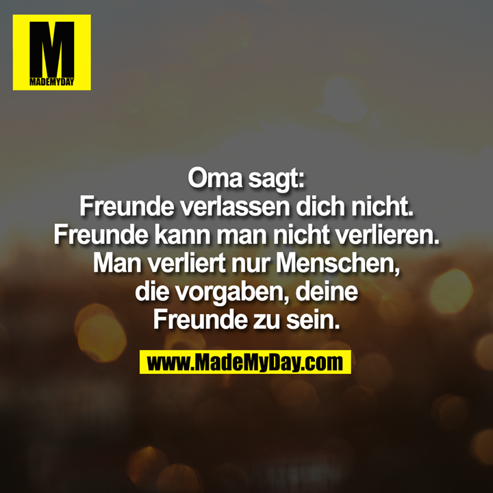 Oma sagt: Freunde verlassen dich nicht. Freunde kann man nicht verlieren. Man verliert nur Menschen, die vorgaben, deine Freunde zu sein.