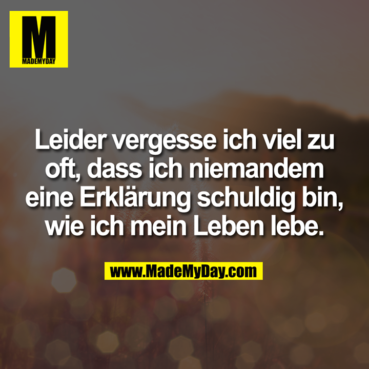 Leider vergesse ich viel zu oft, dass ich niemandem eine Erklärung schuldig bin, wie ich mein Leben lebe.