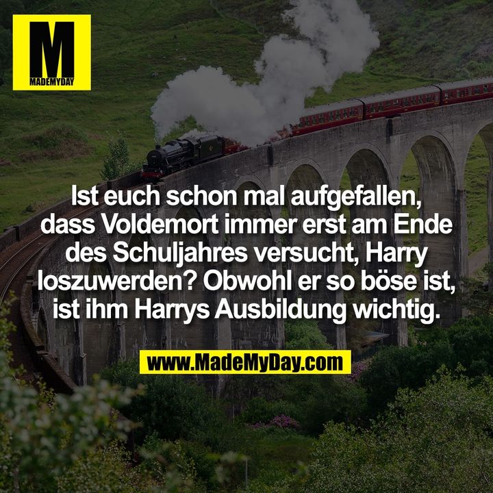 Ist euch schon mal aufgefallen, dass Voldemort immer erst am Ende des Schuljahres versucht, Harry loszuwerden? Obwohl er so böse ist, ist ihm Harrys Ausbildung wichtig.