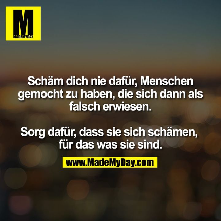 Schäm dich nie dafür, Menschen gemocht zu haben, die sich dann als falsch erwiesen. Sorg dafür, dass sie sich schämen, für das was sie sind.