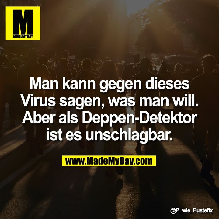 Man kann gegen dieses Virus sagen, was man will. Aber als Deppen-Detektor ist es unschlagbar.