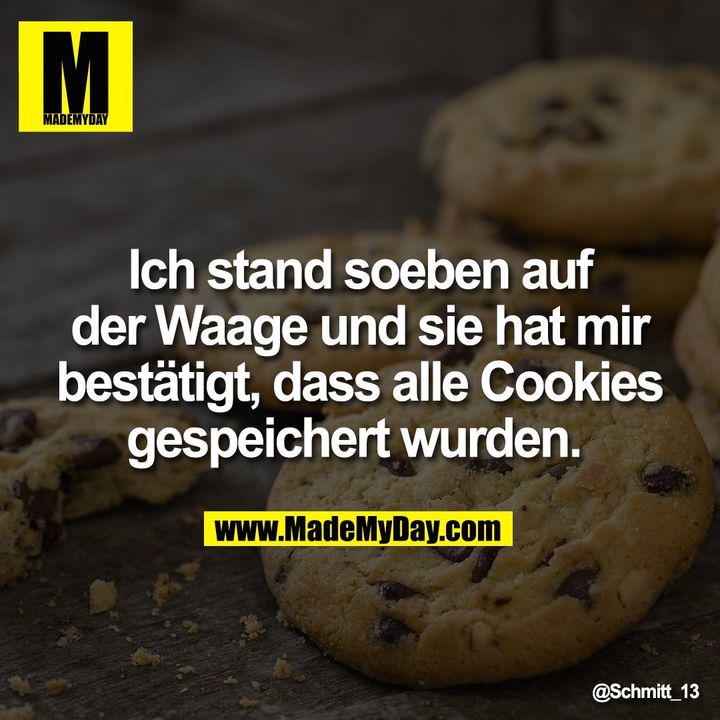 Ich stand soeben auf<br />
der Waage und sie hat mir<br />
bestätigt, dass alle Cookies<br />
gespeichert wurden.