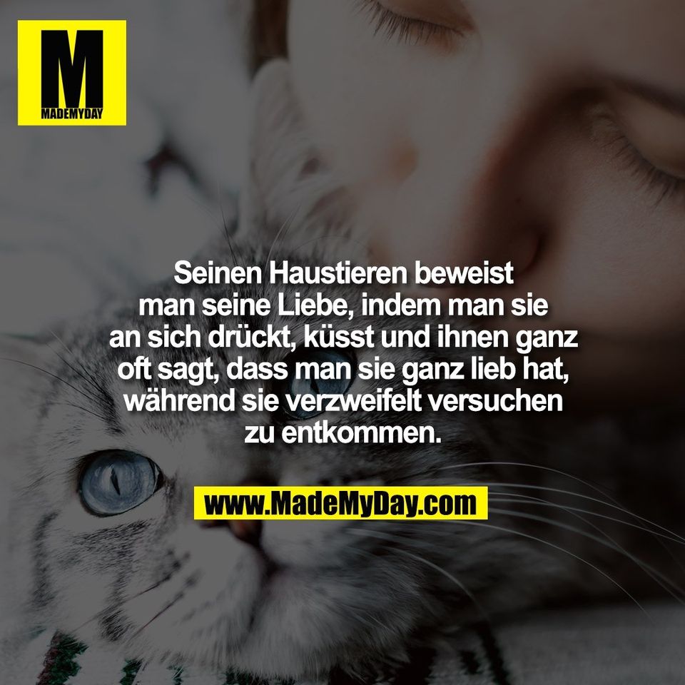 Seinen Haustieren beweist<br />
man seine Liebe, indem man sie<br />
an sich drückt, küsst und ihnen ganz<br />
oft sagt, dass man sie ganz lieb hat,<br />
während sie verzweifelt versuchen<br />
zu entkommen.