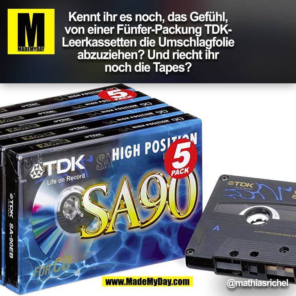 Kennt ihr es noch, das Gefühl,<br />
von einer Fünfer-Packung TDK-<br />
Leerkassetten die Umschlagfolie<br />
abzuziehen? Und riecht ihr<br />
noch die Tapes? @mathiasrichel<br />
(BILD)