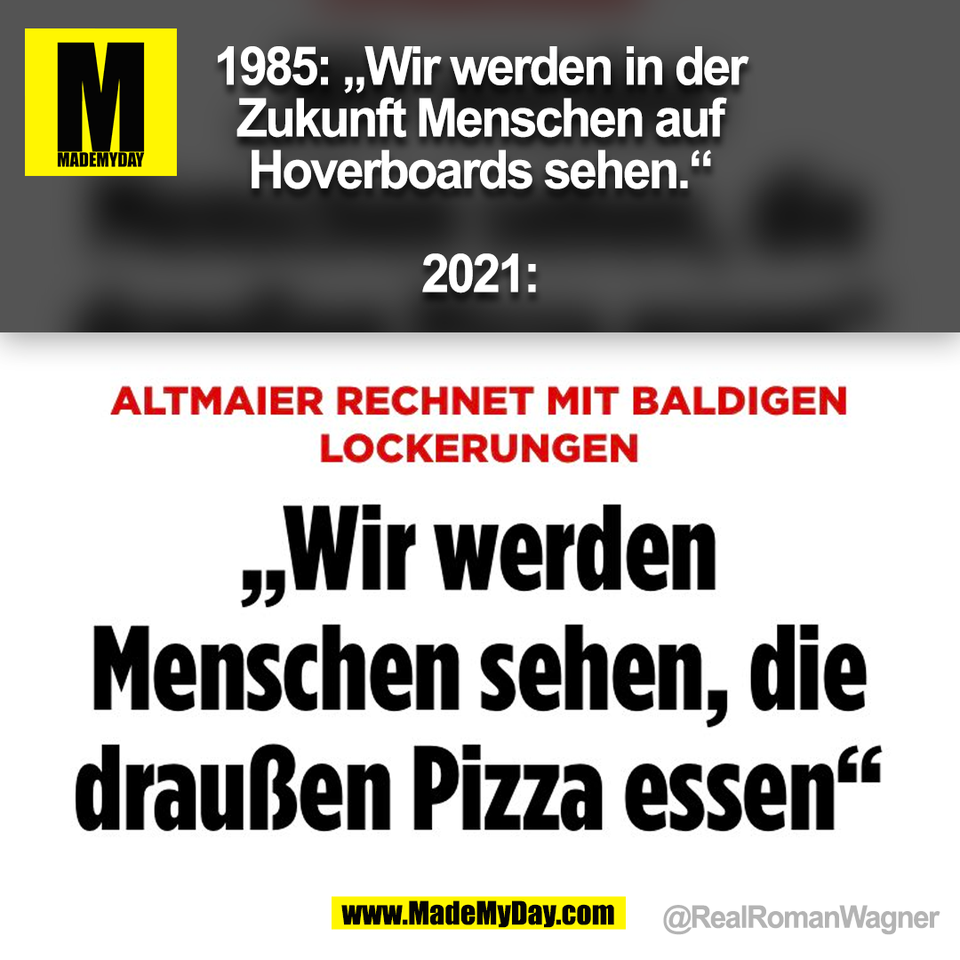 1985: „Wir werden in der<br />
Zukunft Menschen auf<br />
Hoverboards sehen.“<br />
<br />
2021:<br />
@RealRomanWagner<br />
 (BILD)