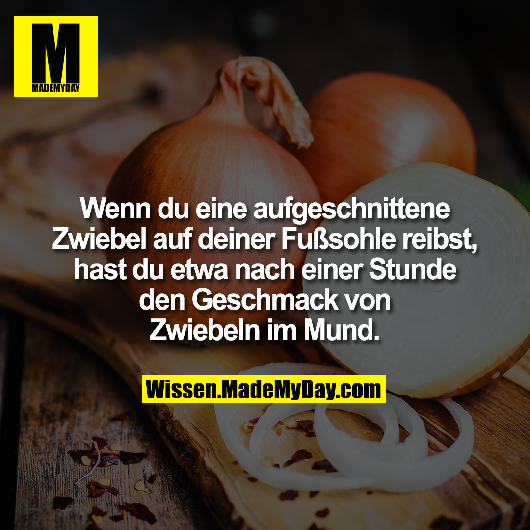 Wenn du eine aufgeschnittene Zwiebel auf deiner Fußsohle reibst, hast du etwa nach einer Stunde den Geschmack von Zwiebeln im Mund.