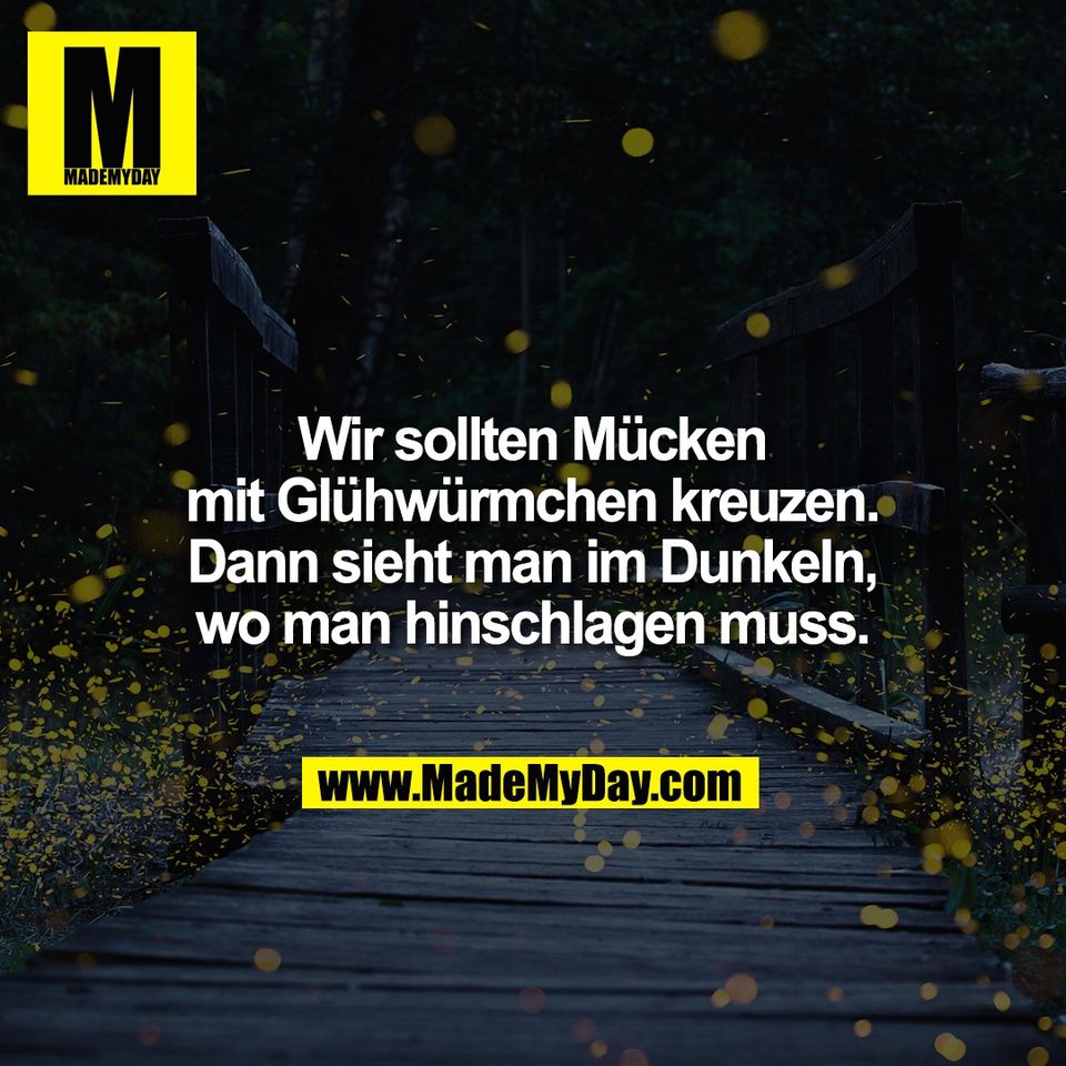 Wir sollten Mücken<br />
mit Glühwürmchen kreuzen.<br />
Dann sieht man im Dunkeln,<br />
wo man hinschlagen muss.