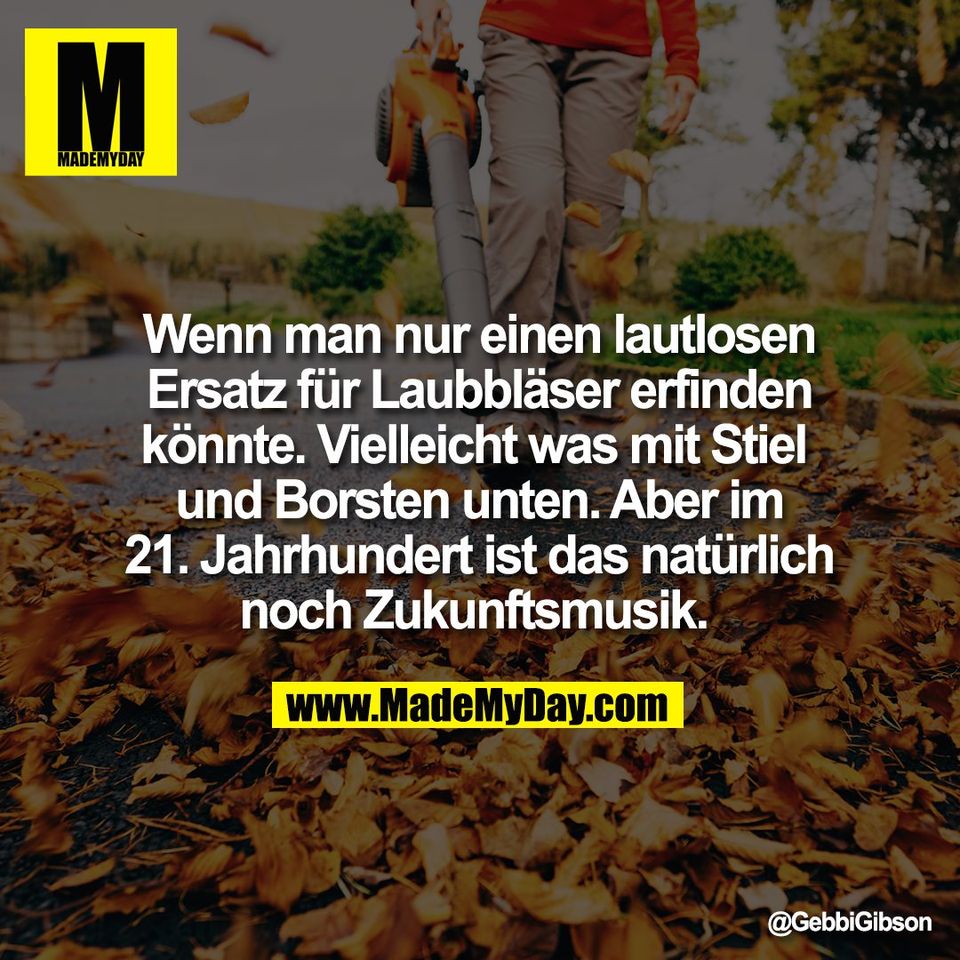 Wenn man nur einen lautlosen<br />
Ersatz für Laubbläser erfinden<br />
könnte. Vielleicht was mit Stiel <br />
und Borsten unten. Aber im<br />
21. Jahrhundert ist das natürlich<br />
noch Zukunftsmusik.