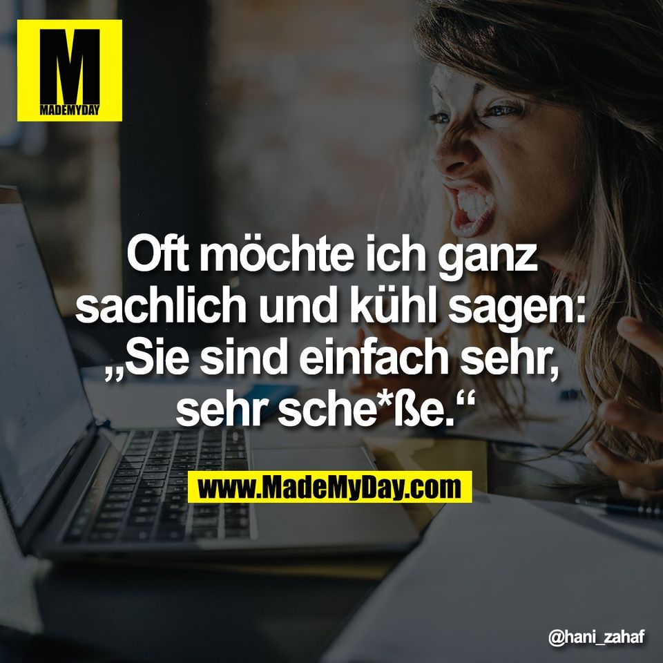 Oft möchte ich ganz<br />
sachlich und kühl sagen:<br />
„Sie sind einfach sehr,<br />
sehr sche*ße.“