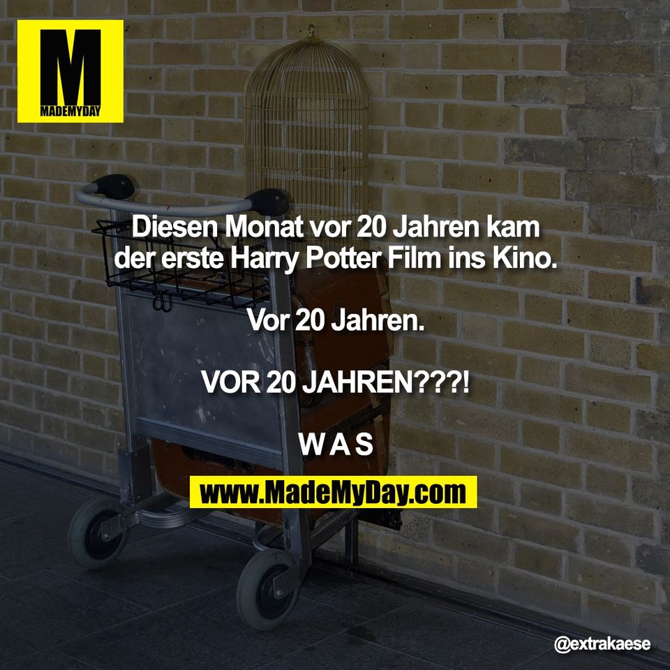 Diesen Monat vor 20 Jahren kam<br />
der erste Harry Potter Film ins Kino.<br />
<br />
Vor 20 Jahren.<br />
<br />
VOR 20 JAHREN???!<br />
<br />
W A S