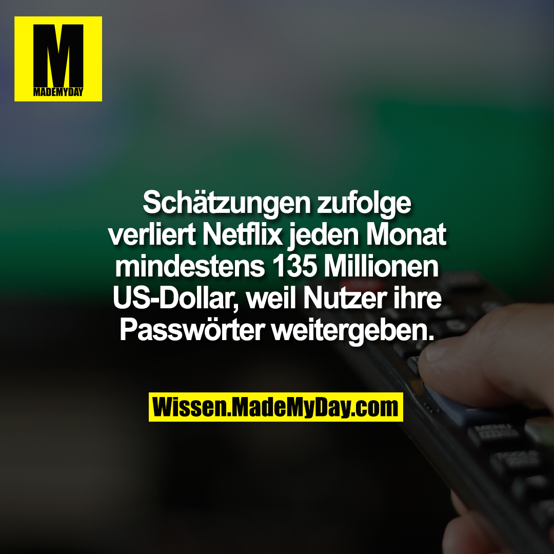 Schätzungen zufolge verliert Netflix jeden Monat mindestens 135 Millionen US-Dollar, weil Nutzer ihre Passwörter weitergeben.