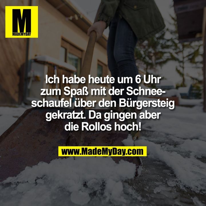 Ich habe heute um 6 Uhr zum Spaß mit der Schneeschaufel über den Bürgersteig gekratzt. Da gingen aber die Rollos hoch!