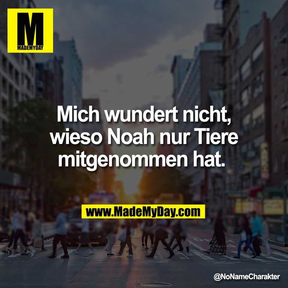 Mich wundert nicht,<br />
wieso Noah nur Tiere<br />
mitgenommen hat.