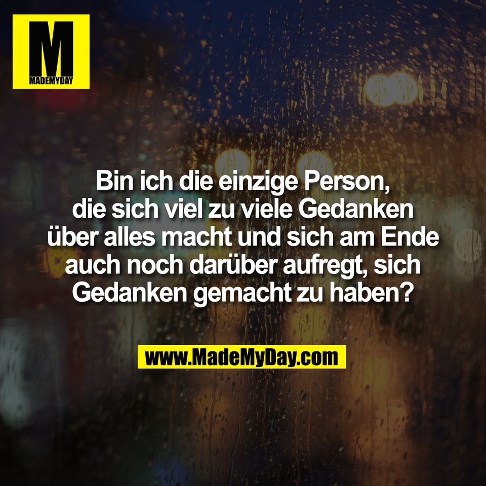 Bin ich die einzige Person,<br />
die sich viel zu viele Gedanken<br />
über alles macht und sich am Ende<br />
auch noch darüber aufregt, sich<br />
Gedanken gemacht zu haben?