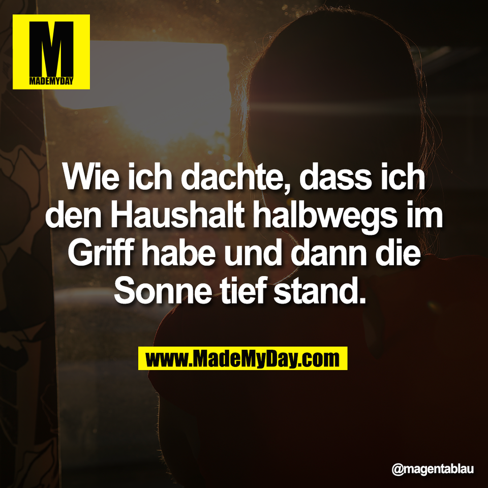 Wie ich dachte, dass ich<br />
den Haushalt halbwegs im<br />
Griff habe und dann die<br />
Sonne tief stand.