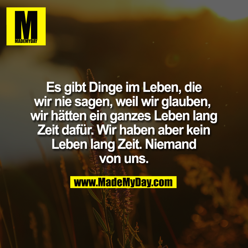 Es gibt Dinge im Leben, die<br />
wir nie sagen, weil wir glauben, <br />
wir hätten ein ganzes Leben lang<br />
Zeit dafür. Wir haben aber kein<br />
Leben lang Zeit. Niemand<br />
von uns.