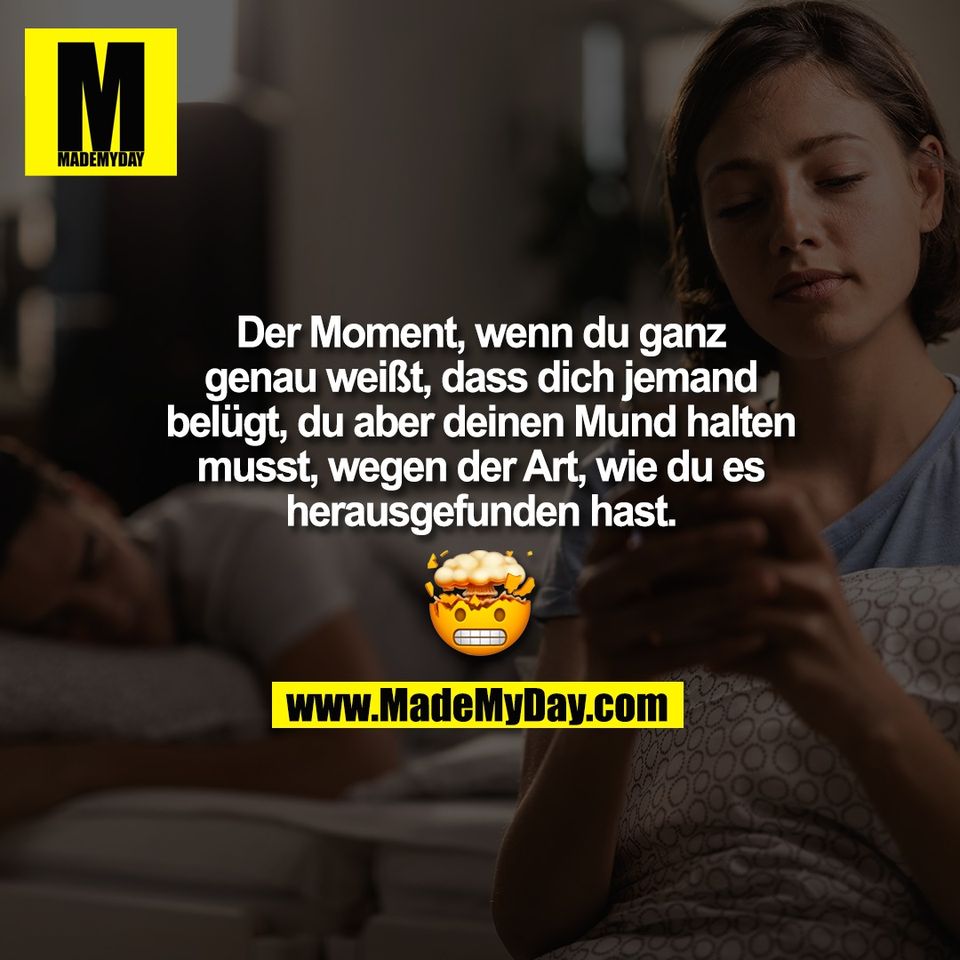 Der Moment, wenn du ganz<br />
genau weißt, dass dich jemand<br />
belügt, du aber deinen Mund halten<br />
musst, wegen der Art, wie du es<br />
herausgefunden hast.<br />
🤯😬
