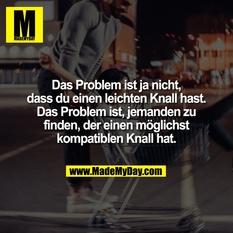 Das Problem ist ja nicht,<br />
dass du einen leichten Knall hast.<br />
Das Problem ist, jemanden zu<br />
finden, der einen möglichst<br />
kompatiblen Knall hat.