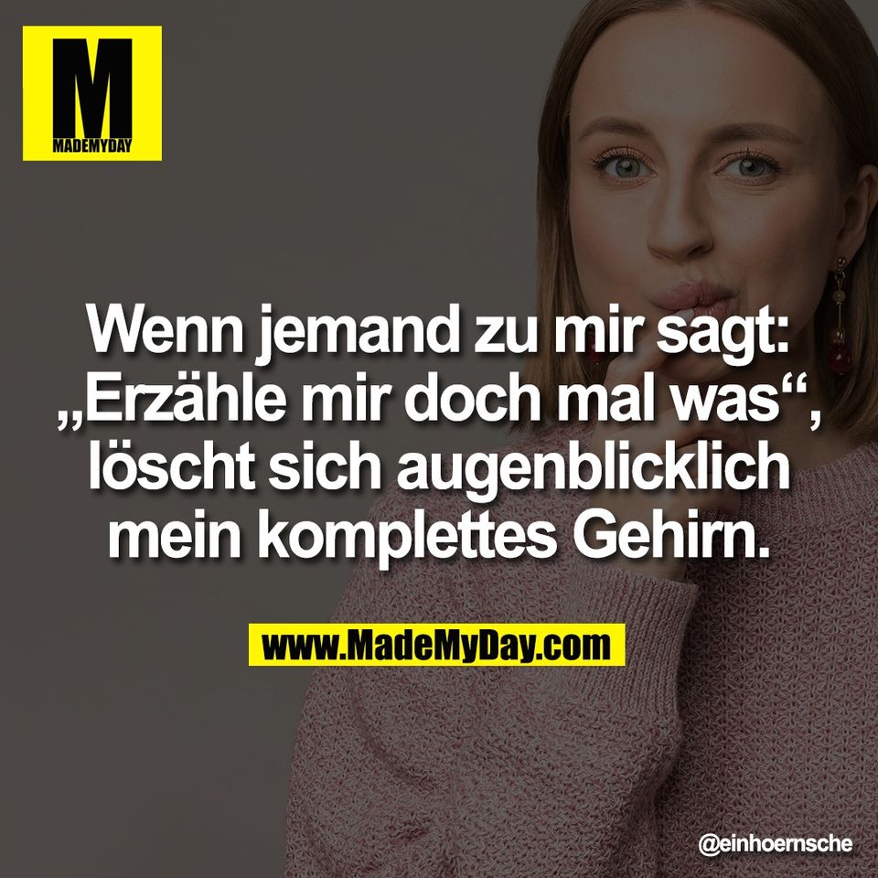 Wenn jemand zu mir sagt:<br />
„Erzähle mir doch mal was“,<br />
löscht sich augenblicklich<br />
mein komplettes Gehirn.