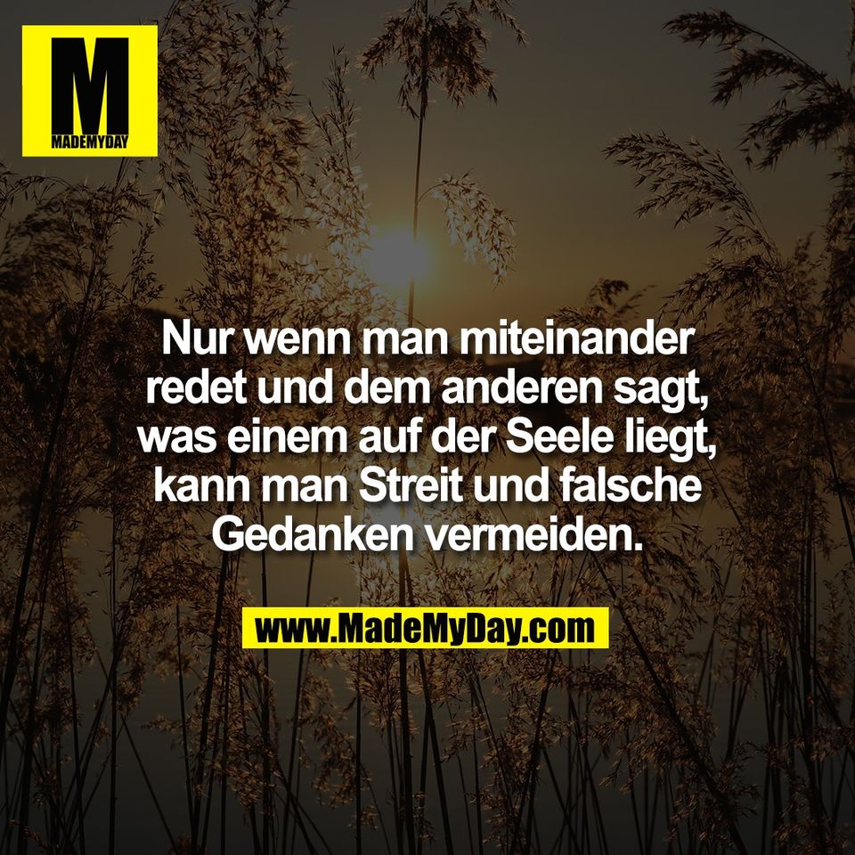 Nur wenn man miteinander<br />
redet und dem anderen sagt,<br />
was einem auf der Seele liegt,<br />
kann man Streit und falsche<br />
Gedanken vermeiden.