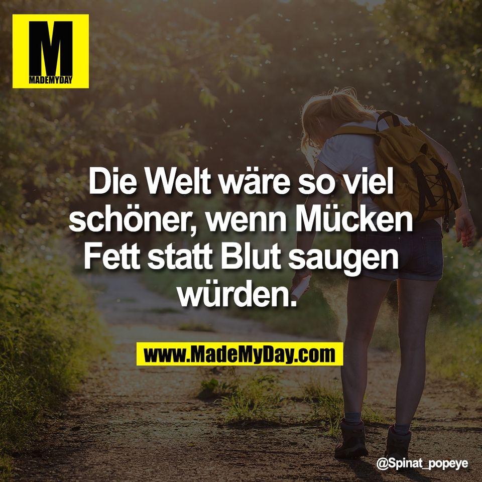Die Welt wäre so viel<br />
schöner, wenn Mücken<br />
Fett statt Blut saugen<br />
würden.