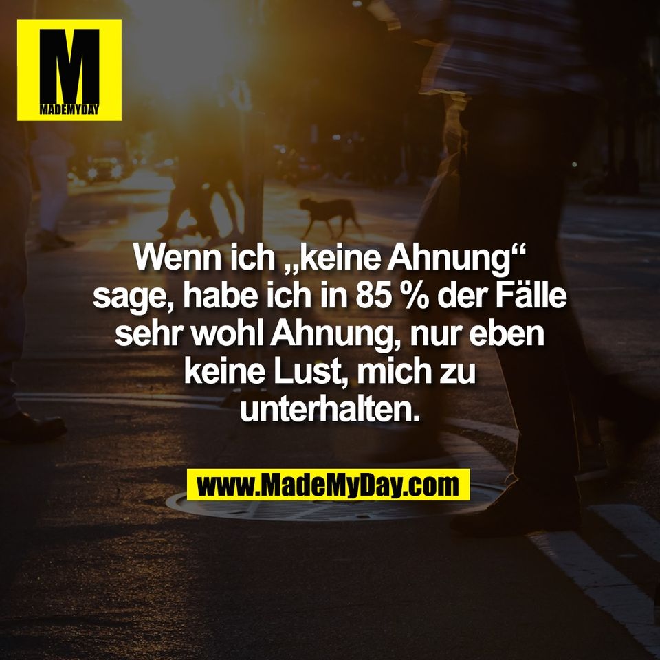 Wenn ich „keine Ahnung“<br />
sage, habe ich in 85 % der Fälle<br />
sehr wohl Ahnung, nur eben<br />
keine Lust, mich zu<br />
unterhalten.