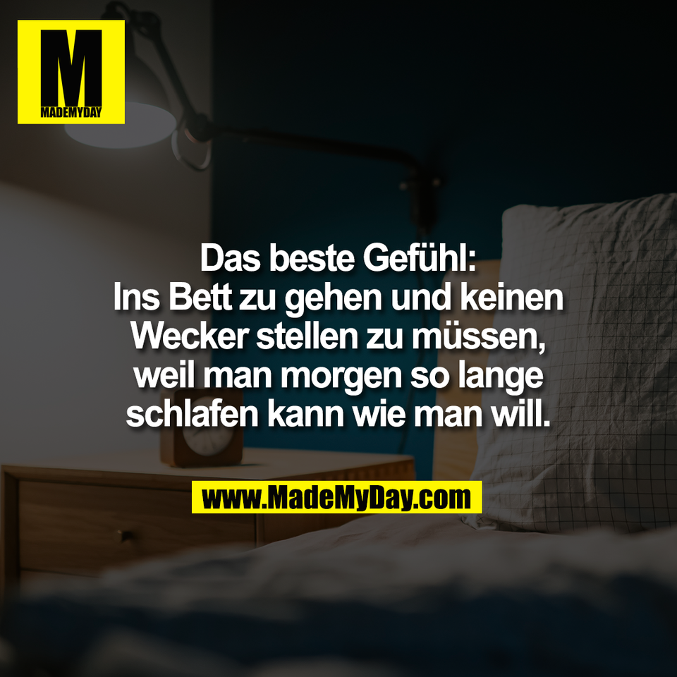 Das beste Gefühl:<br />
Ins Bett zu gehen und keinen<br />
Wecker stellen zu müssen,<br />
weil man morgen so lange<br />
schlafen kann wie man will.