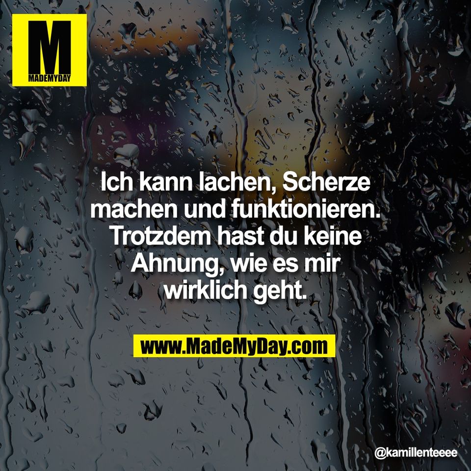 Ich kann lachen, Scherze<br />
machen und funktionieren.<br />
Trotzdem hast du keine<br />
Ahnung, wie es mir<br />
wirklich geht.