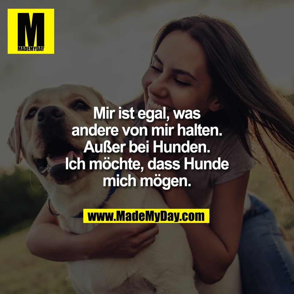 Mir ist egal, was<br />
andere von mir halten.<br />
Außer bei Hunden.<br />
Ich möchte, dass Hunde<br />
mich mögen.