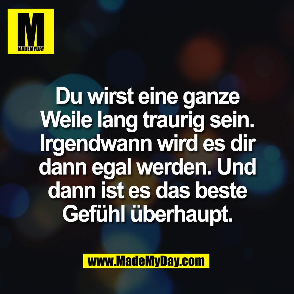 Du wirst eine ganze<br />
Weile lang traurig sein.<br />
Irgendwann wird es dir<br />
dann egal werden. Und<br />
dann ist es das beste<br />
Gefühl überhaupt.