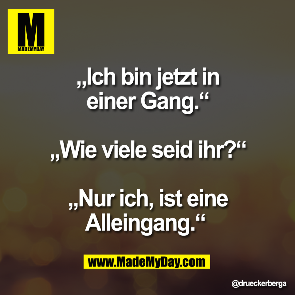„Ich bin jetzt in<br />
einer Gang.“<br />
<br />
„Wie viele seid ihr?“<br />
<br />
„Nur ich, ist eine<br />
Alleingang.“