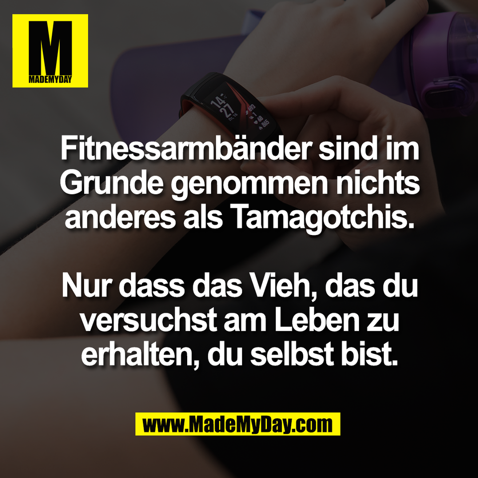 Fitnessarmbänder sind im<br />
Grunde genommen nichts<br />
anderes als Tamagotchis.<br />
<br />
Nur dass das Vieh, das du<br />
versuchst am Leben zu<br />
erhalten, du selbst bist.