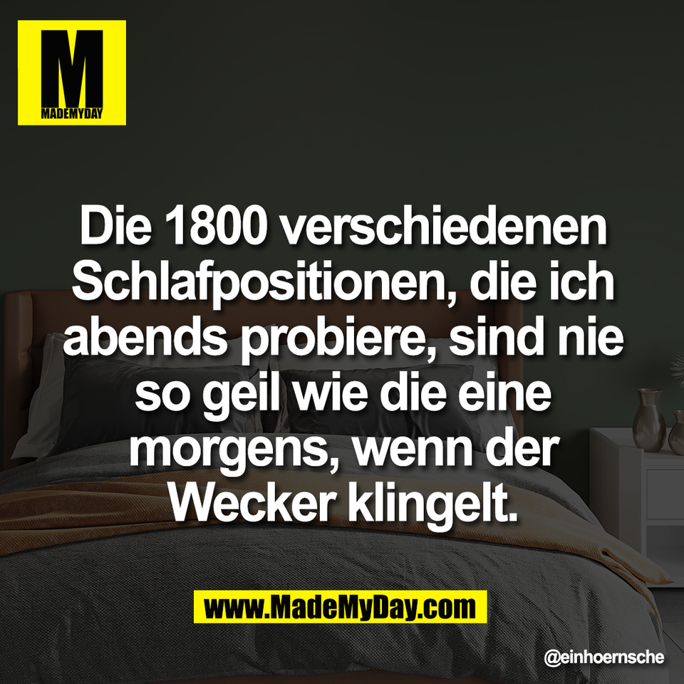 Die 1800 verschiedenen<br />
Schlafpositionen, die ich<br />
abends probiere, sind nie<br />
so geil wie die eine<br />
morgens, wenn der<br />
Wecker klingelt.