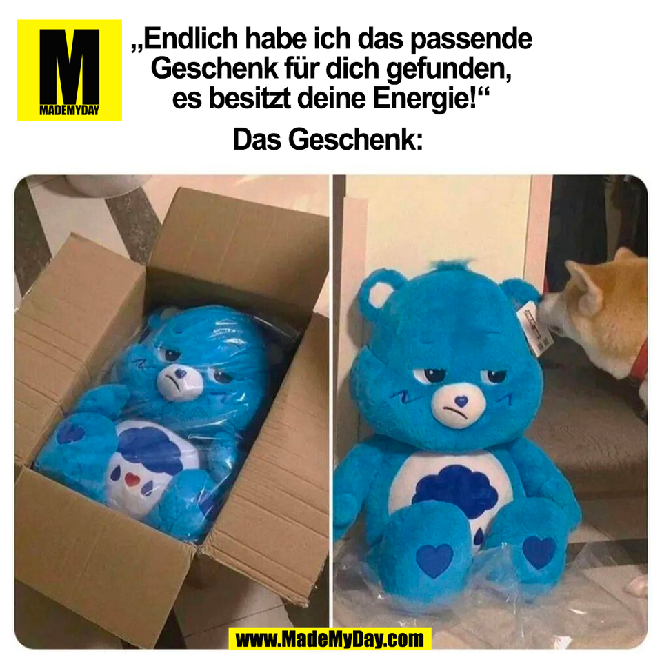 „Endlich habe ich das passende<br />
Geschenk für dich gefunden,<br />
es besitzt deine Energie!“<br />
<br />
Das Geschenk: <br />
(BILD)