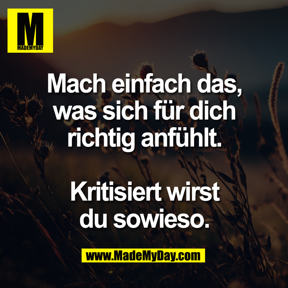 Mach einfach das,<br />
was sich für dich<br />
richtig anfühlt.<br />
<br />
Kritisiert wirst<br />
du sowieso.
