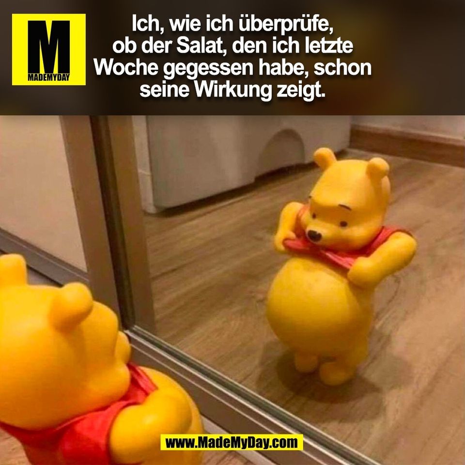 Ich, wie ich überprüfe,<br />
ob der Salat, den ich letzte<br />
Woche gegessen habe, schon<br />
seine Wirkung zeigt.<br />
(BILD)