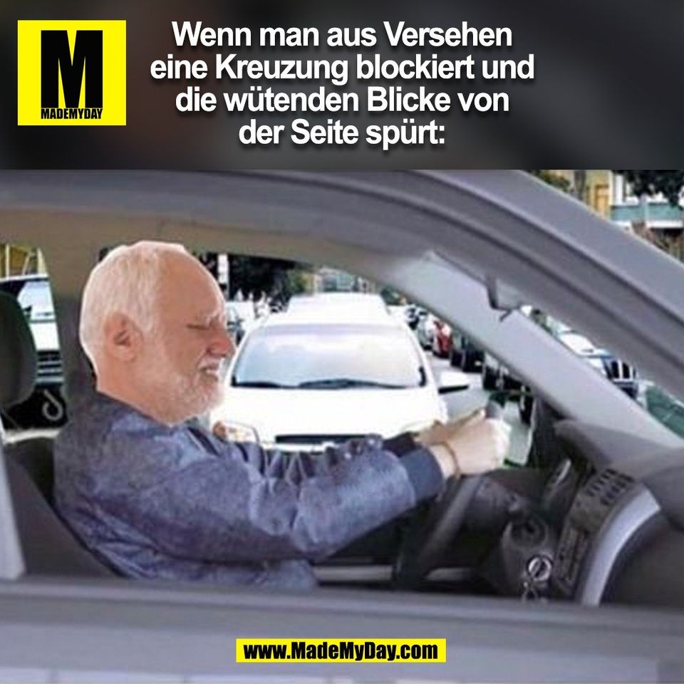 Wenn man aus Versehen<br />
eine Kreuzung blockiert und<br />
die wütenden Blicke von<br />
der Seite spürt:<br />
(BILD)