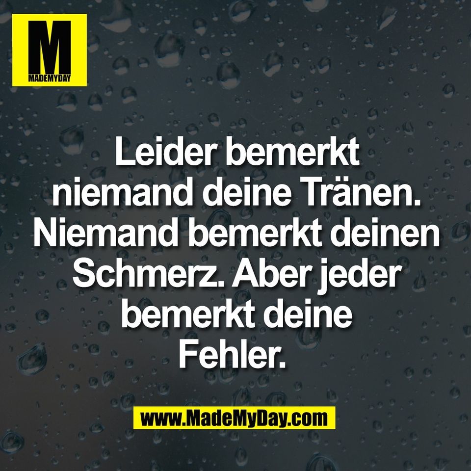 Leider bemerkt<br />
niemand deine Tränen.<br />
Niemand bemerkt deinen<br />
Schmerz. Aber jeder<br />
bemerkt deine<br />
Fehler. 