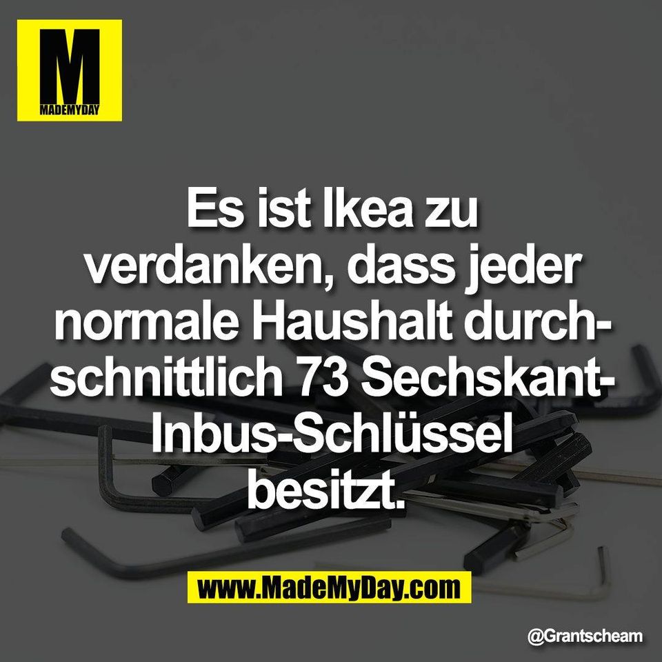 Es ist Ikea zu<br />
verdanken, dass jeder<br />
normale Haushalt durch-<br />
schnittlich 73 Sechskant-<br />
Inbus-Schlüssel<br />
besitzt.