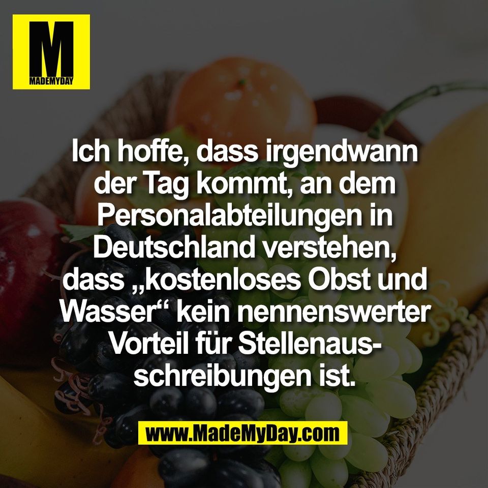 Ich hoffe, dass irgendwann<br />
der Tag kommt, an dem<br />
Personalabteilungen in<br />
Deutschland verstehen,<br />
dass „kostenloses Obst und<br />
Wasser“ kein nennenswerter<br />
Vorteil für Stellenaus-<br />
schreibungen ist.