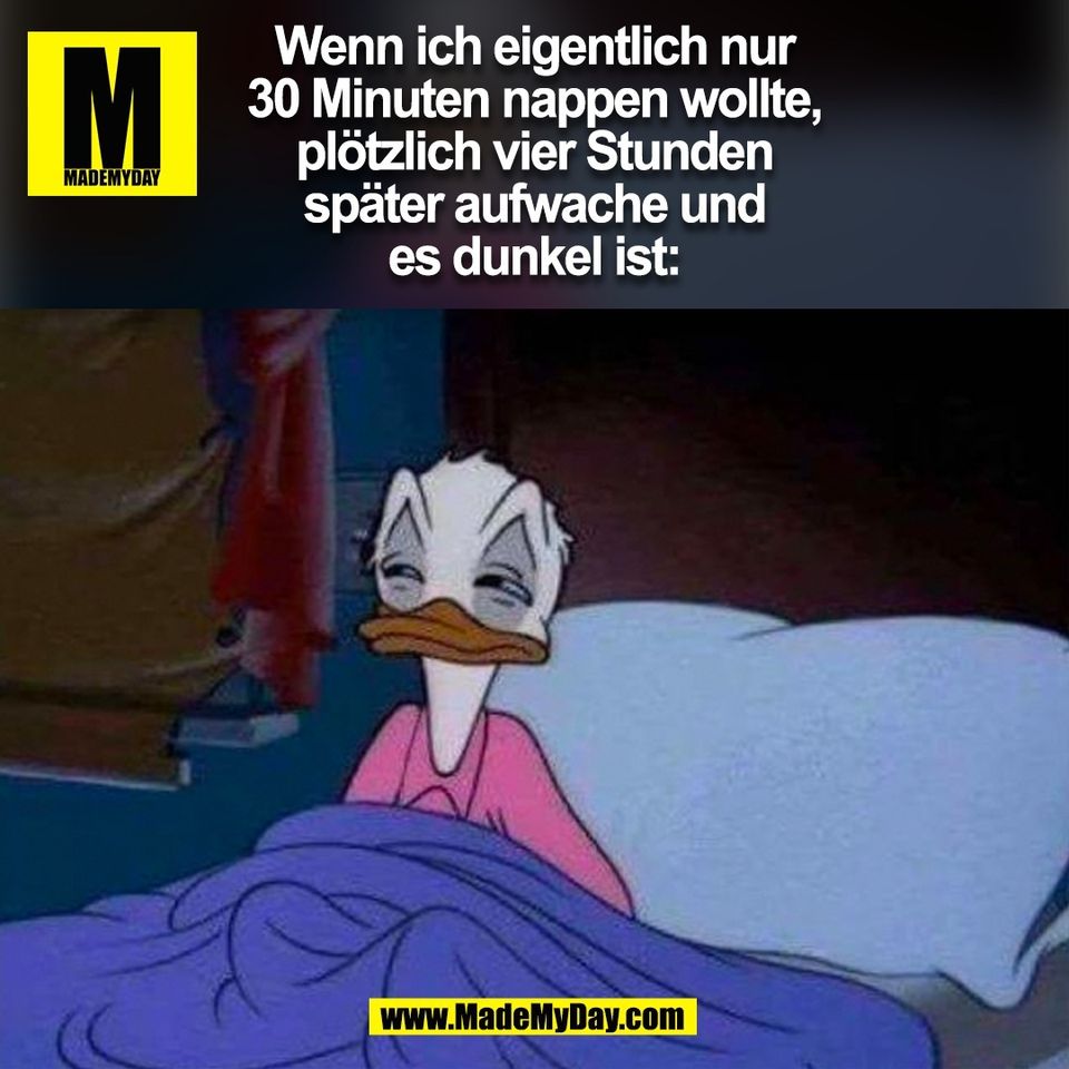 Wenn ich eigentlich nur<br />
30 Minuten nappen wollte,<br />
plötzlich vier Stunden<br />
später aufwache und<br />
es dunkel ist:<br />
(BILD)